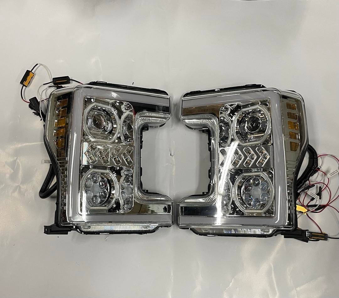 17-19 FORD F-250 F-350 F-450 SUPER DUTY LED 3D HEADLIGHTS CHROME WITH AMBER