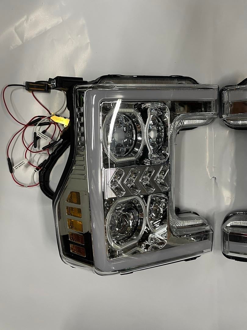 17-19 FORD F-250 F-350 F-450 SUPER DUTY LED 3D HEADLIGHTS CHROME WITH AMBER