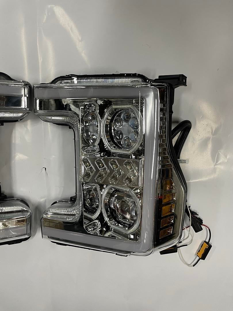 17-19 FORD F-250 F-350 F-450 SUPER DUTY LED 3D HEADLIGHTS CHROME WITH AMBER