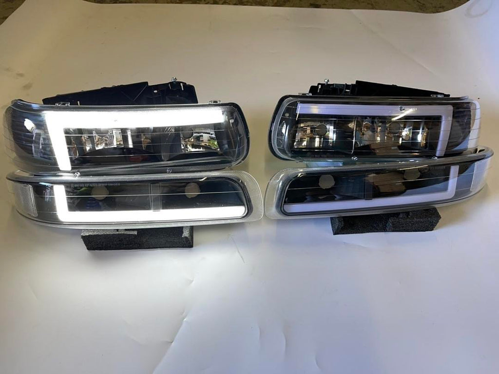 NEW 4-HL-SILV99-DRL-BK-CL 99-02 CHEVY SILVERADO BLACK HOUSING G3 LED HEADLIGHTS