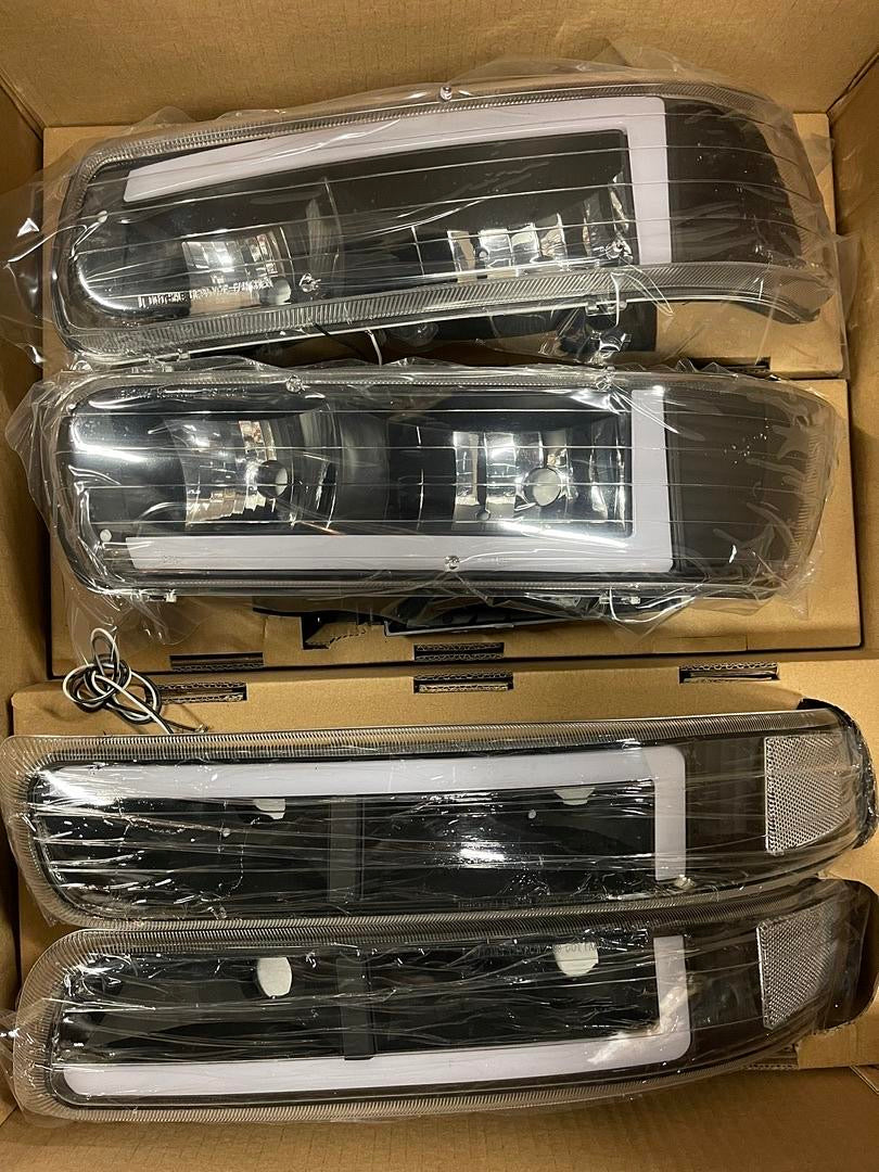 NEW 4-HL-SILV99-DRL-BK-CL 99-02 CHEVY SILVERADO BLACK HOUSING G3 LED HEADLIGHTS