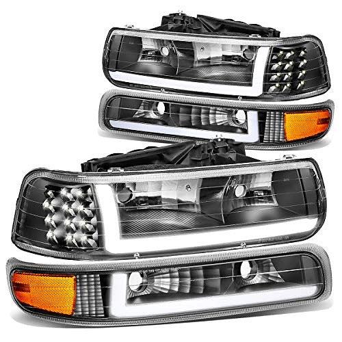 99-02 CHEVY SILVERADO 00-06 Tahoe suburban 4pcs black amber pair of headlights