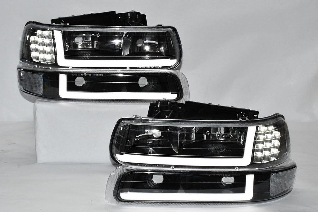 PAIR LED 99-02 CHEVY SILVERADO 00-06 CHEVY TAHOE SUBURBAN BLACK AND CLEAR HEADLIGHTS