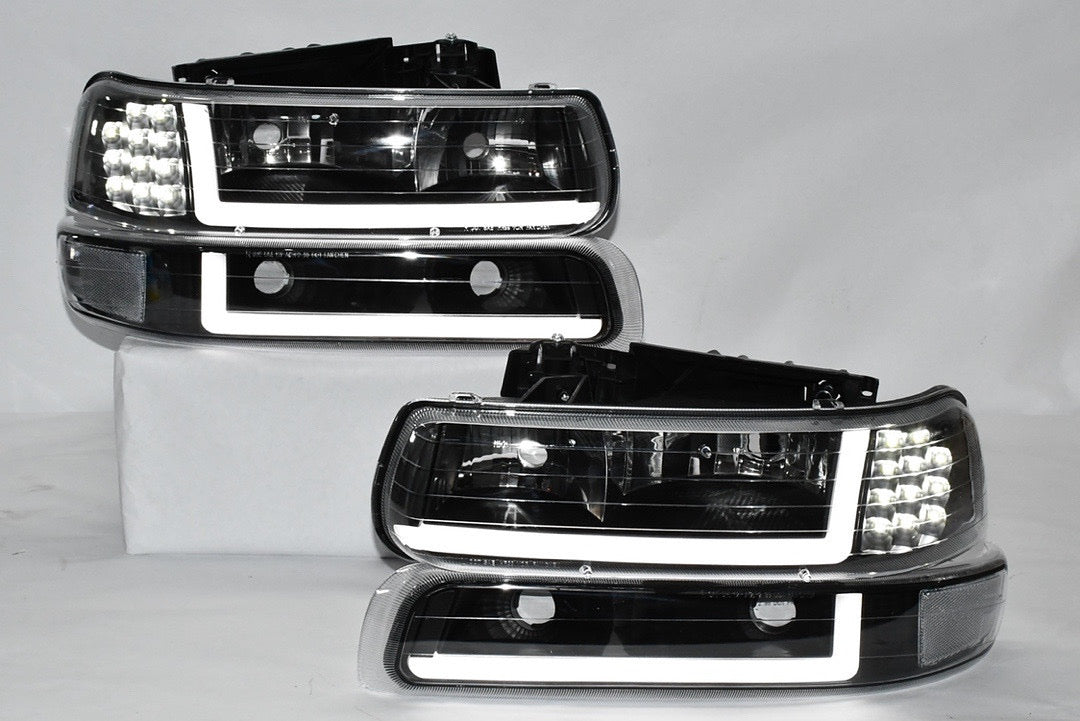 PAIR LED 99-02 CHEVY SILVERADO 00-06 CHEVY TAHOE SUBURBAN BLACK AND CLEAR HEADLIGHTS