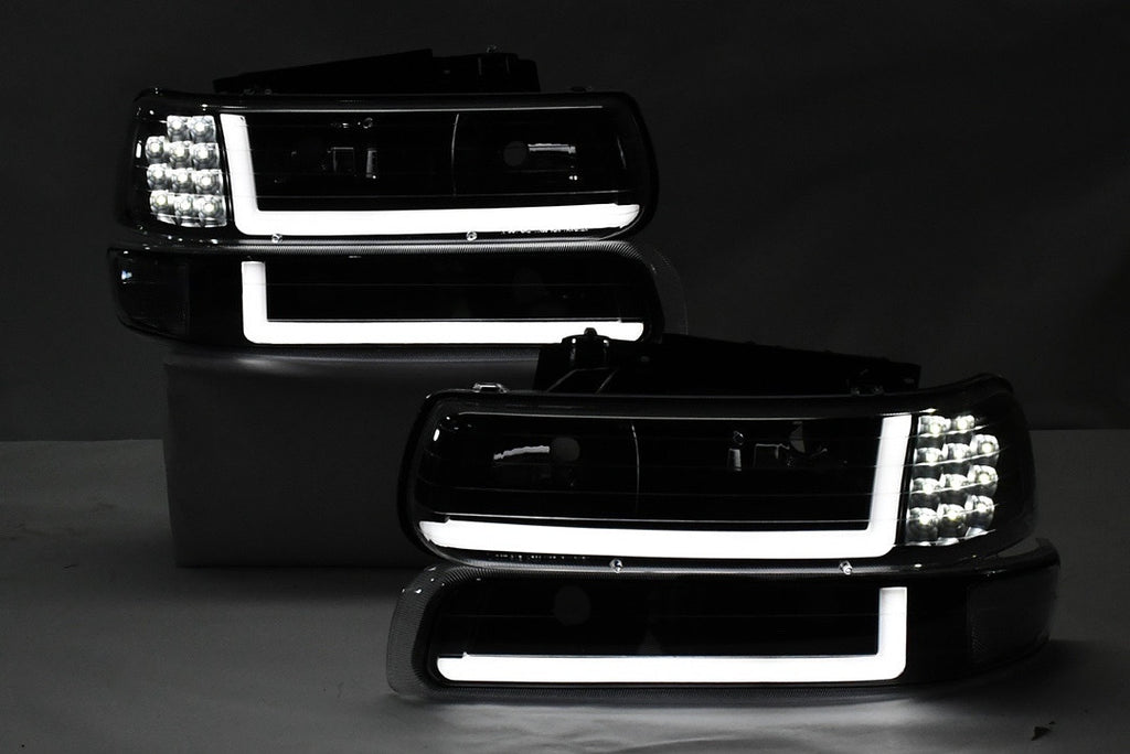 PAIR LED 99-02 CHEVY SILVERADO 00-06 CHEVY TAHOE SUBURBAN BLACK AND CLEAR HEADLIGHTS