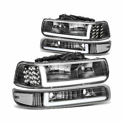 PAIR LED 99-02 CHEVY SILVERADO 00-06 CHEVY TAHOE SUBURBAN BLACK AND CLEAR HEADLIGHTS