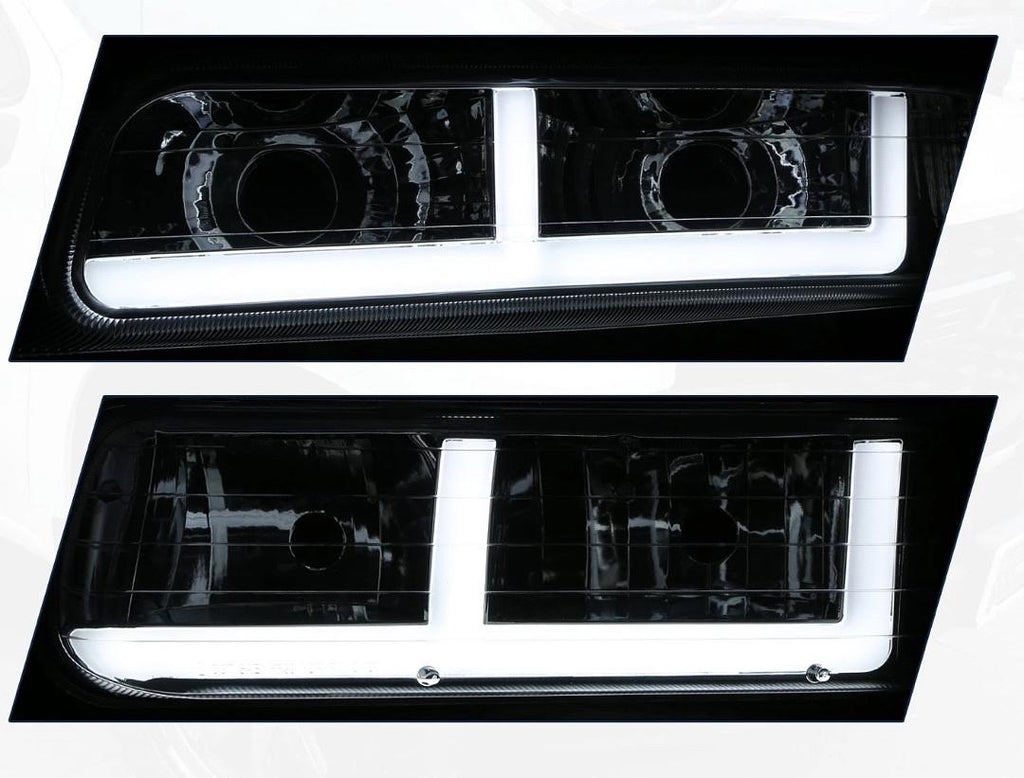 99-02 CHEVY SILVERADO 1500 F-PATTERN LED LIGHTBAR HEADLIGHTS CHROME/AMBER,