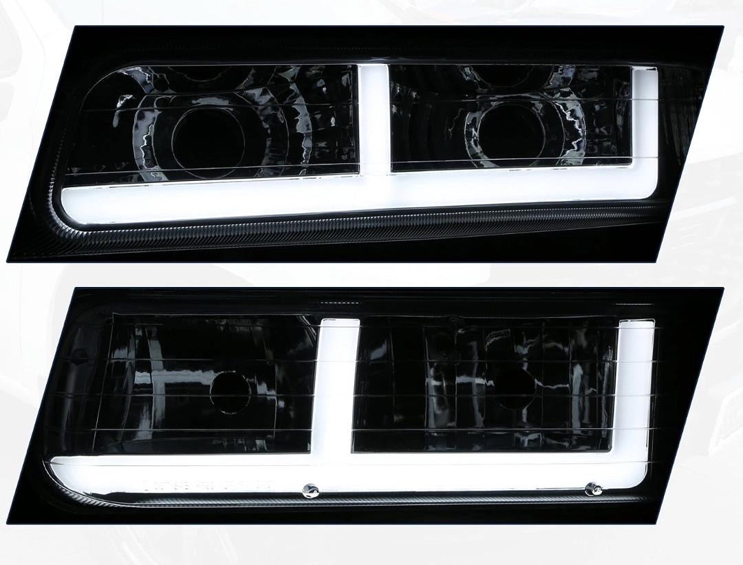 99-02 CHEVY SILVERADO 1500 F-PATTERN LED LIGHTBAR HEADLIGHTS CHROME/AMBER,