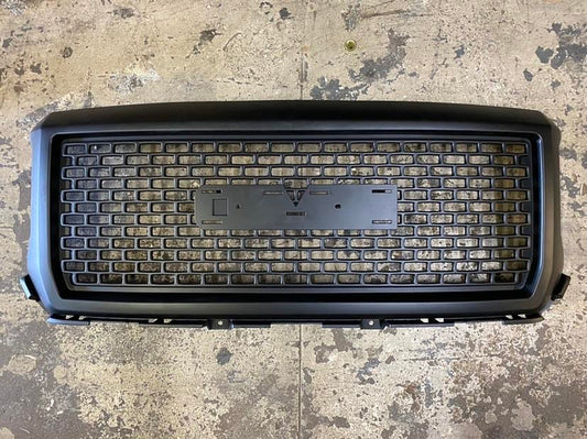 #R16 14-15 GMC SIERRA FRONT GRILLE MATTE BLACK DENALI STYLE