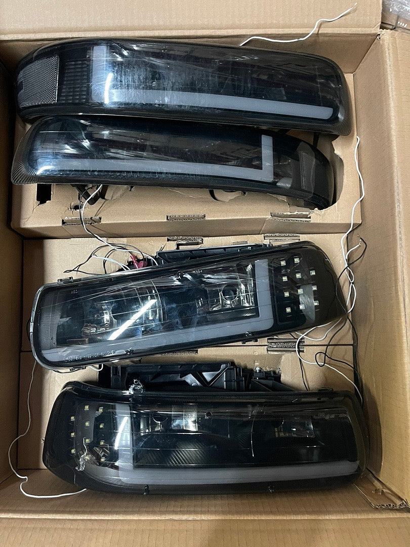 OB REFURBISHED 99-02 CHEVY SILVERADO BLACK SMOKED HEADLIGHTS LED