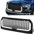 MATTE FORD F-150 FRONT GRILLE LED BAR BADGELESS HONEYCOMB MESH 2015 TO 2017.