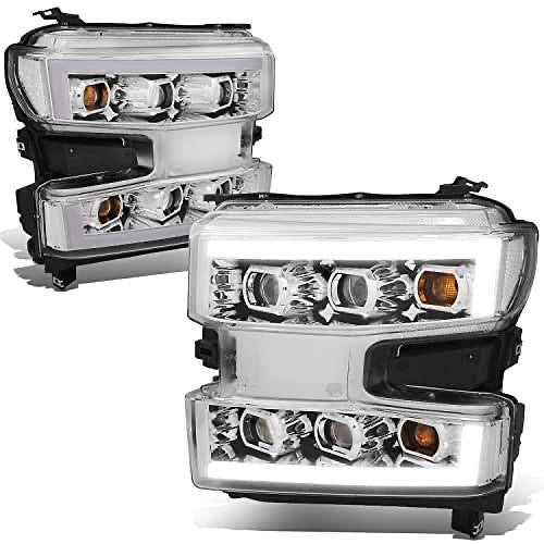 19-21 SILVERADO 1500, 2022 SILVERADO 1500 LTD WT/CUSTOM/CUSTOM TRAIL BOSS MODEL, CHROME/CLEAR PAIR OF LED LIGHT BAR QUAD PROJECTOR HEADLIGHTS COMPATIBLE WITH