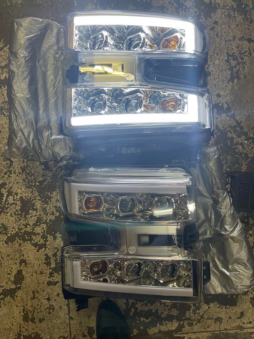 19-21 SILVERADO 1500, 2022 SILVERADO 1500 LTD WT/CUSTOM/CUSTOM TRAIL BOSS MODEL, CHROME/CLEAR PAIR OF LED LIGHT BAR QUAD PROJECTOR HEADLIGHTS COMPATIBLE WITH