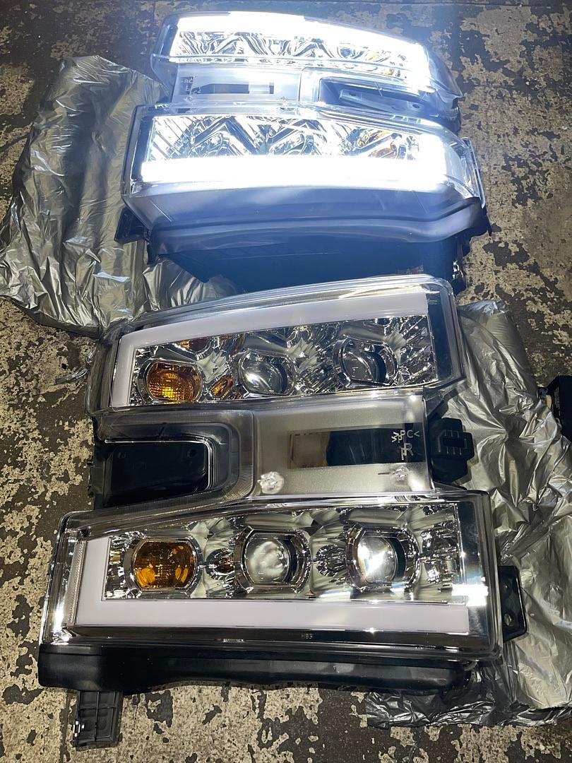 19-21 SILVERADO 1500, 2022 SILVERADO 1500 LTD WT/CUSTOM/CUSTOM TRAIL BOSS MODEL, CHROME/CLEAR PAIR OF LED LIGHT BAR QUAD PROJECTOR HEADLIGHTS COMPATIBLE WITH