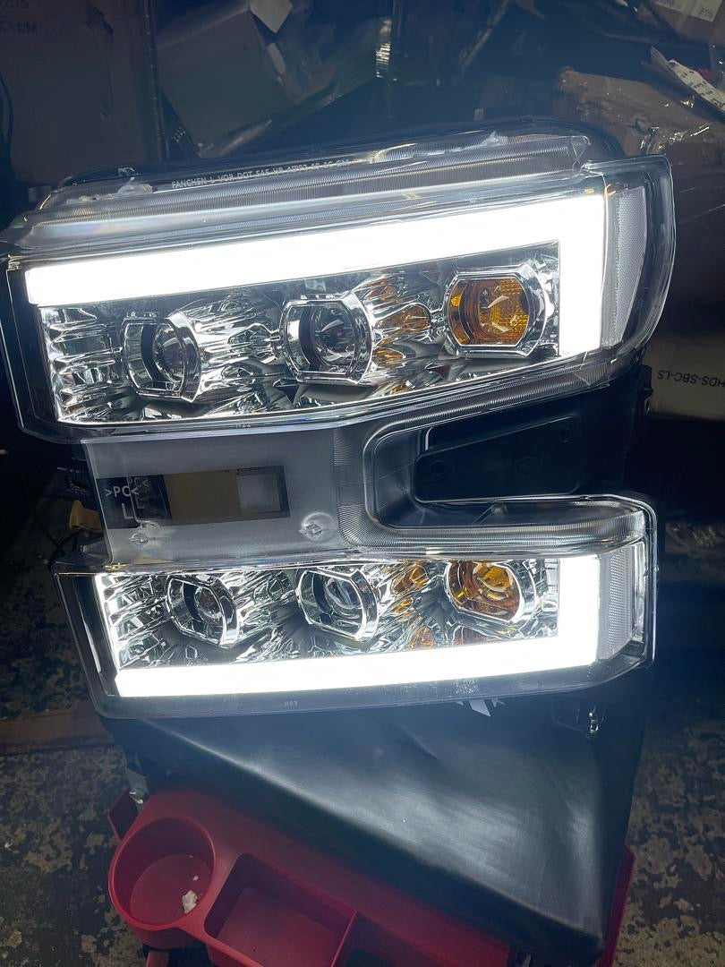 19-21 SILVERADO 1500, 2022 SILVERADO 1500 LTD WT/CUSTOM/CUSTOM TRAIL BOSS MODEL, CHROME/CLEAR PAIR OF LED LIGHT BAR QUAD PROJECTOR HEADLIGHTS COMPATIBLE WITH