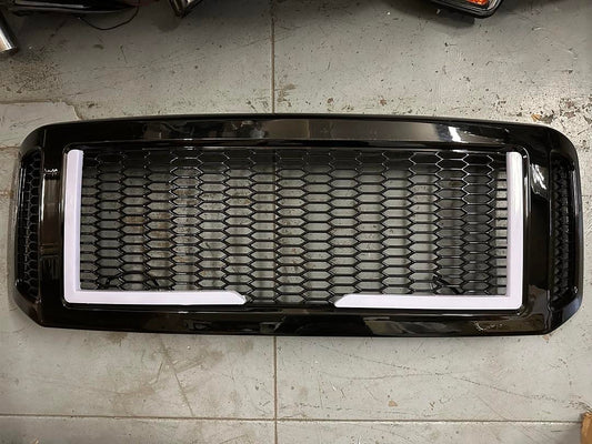 2005 - 2007 FORD F250/ F350 / F450 /F550 SD BADGELESS DIAMOND MESH STYLE GLOSS BLACK