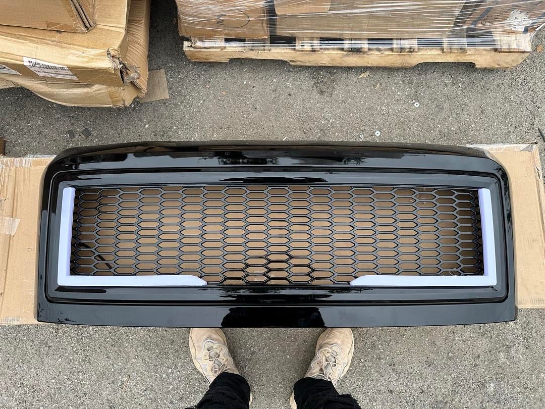 08-10 FORD F250 - F550 SUPER DUTY LED DRL HONEYCOMB MESH FRONT GRILLE GLOSSY BLACK