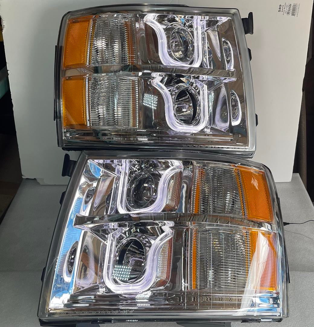 NEW 07-13 CHEVY SILVERADO CHROME AMBER LED PROJECTOR HEADLIGHTS