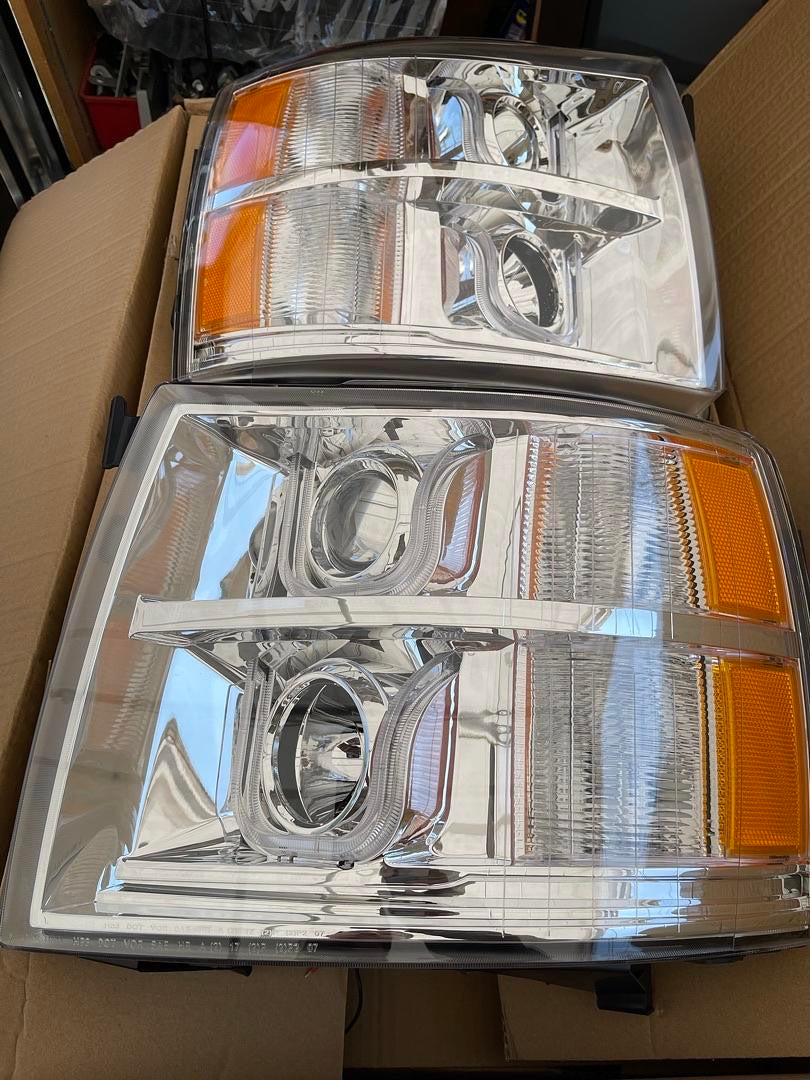 NEW 07-13 CHEVY SILVERADO CHROME AMBER LED PROJECTOR HEADLIGHTS