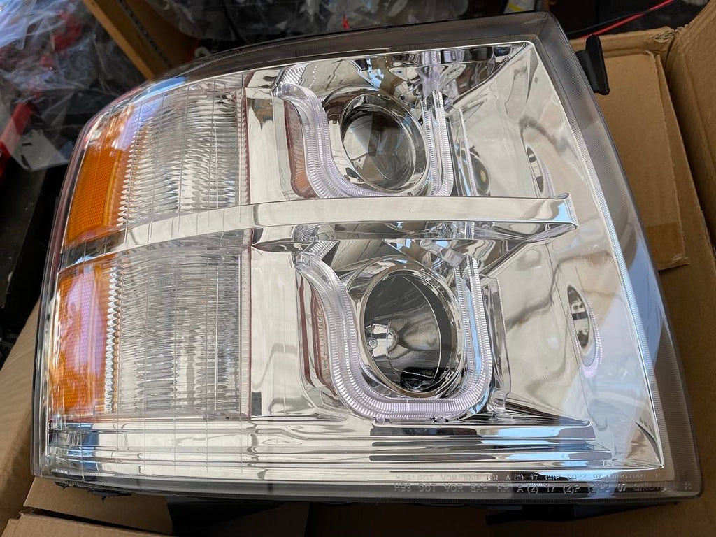 NEW 07-13 CHEVY SILVERADO CHROME AMBER LED PROJECTOR HEADLIGHTS