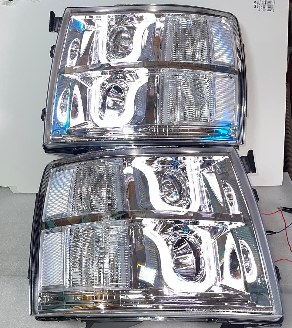 CHEVY SILVERADO CHROME CLEAR LED PROJECTOR HEADLIGHTS FOR 2007 TO 2013