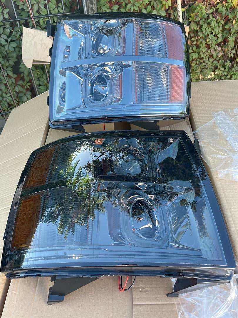 CHEVY SILVERADO SMOKED AMBER PROJECTOR LED HEADLIGHTS FOR 2007 TO 2013