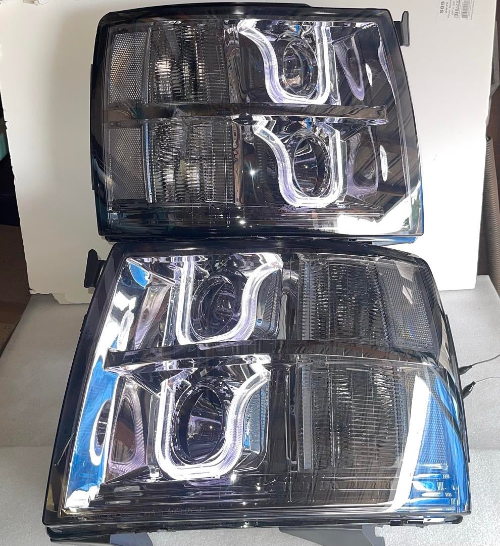 CHEVY SILVERADO SMOKED PROJECTOR LED HEADLIGHTS FOR 2007 TO 2013