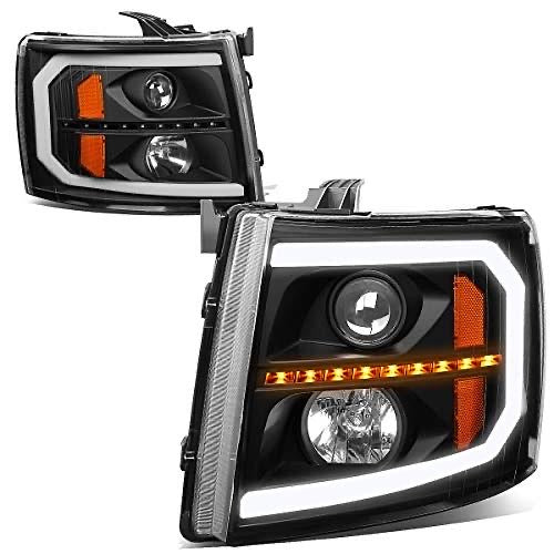 LED DRL + SEQUENTIAL CHASING TURN SIGNAL PROJECTOR HEADLIGHT LAMP SET, BLACK/AMBER