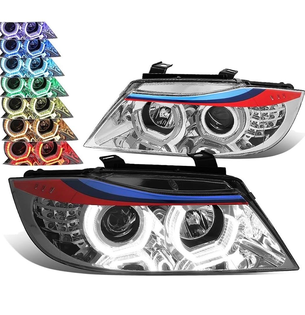 05-08 BMW 325I/325XI M-STYLE CHROME HOUSING U-HALO APP CONTROL COLOR CHANGING HEADLIGHTS 05-08 BMW 325I/325XI