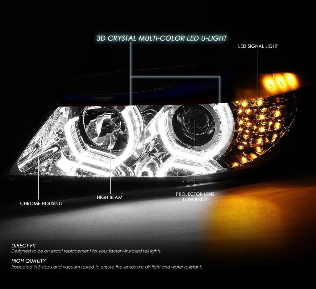 05-08 BMW 325I/325XI M-STYLE CHROME HOUSING U-HALO APP CONTROL COLOR CHANGING HEADLIGHTS 05-08 BMW 325I/325XI