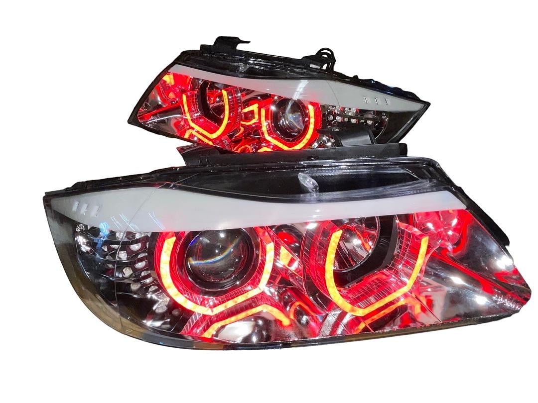 REFURBISHED 05-08 BMW 325I/ 325XI Pair Headlights Compatible with 06-08 BMW 323i 07-08 328i 328Xi 335Xi 4-Dr Sedan, Dual U-Halos Projector Low Beam, Chrome,