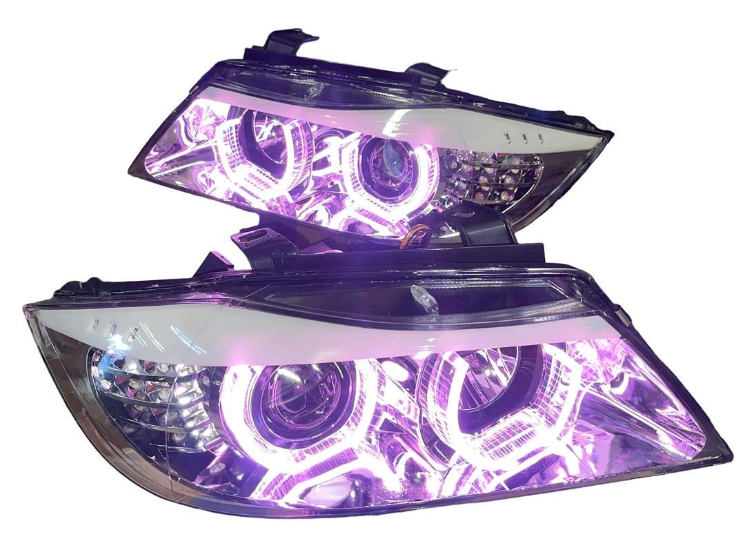 REFURBISHED 05-08 BMW 325I/ 325XI Pair Headlights Compatible with 06-08 BMW 323i 07-08 328i 328Xi 335Xi 4-Dr Sedan, Dual U-Halos Projector Low Beam, Chrome,