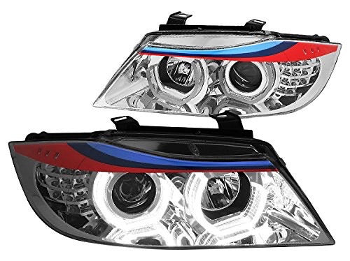 REFURBISHED 05-08 BMW 325I/325XI M-STYLE CHROME HOUSING U-HALO APP CONTROL COLOR CHANGING HEADLIGHTS 05-08 BMW 325I/325XI