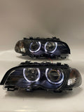 HEADLIGHTS PROJECTOR HALOGEN BLACK W/HALO CORNER LEFT RIGHT PAIR 2PC FITS BMW 3 SERIES E46 00-03/ M3 01-04