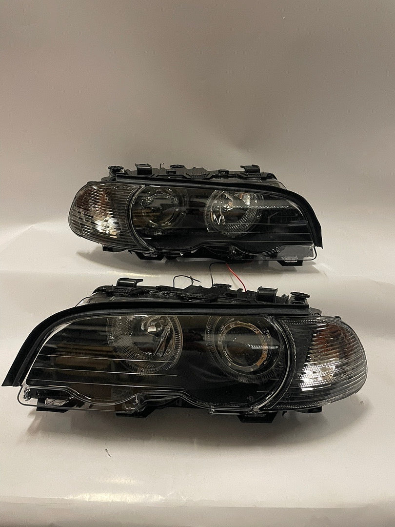 HEADLIGHTS PROJECTOR HALOGEN BLACK W/HALO CORNER LEFT RIGHT PAIR 2PC FITS BMW 3 SERIES E46 00-03/ M3 01-04