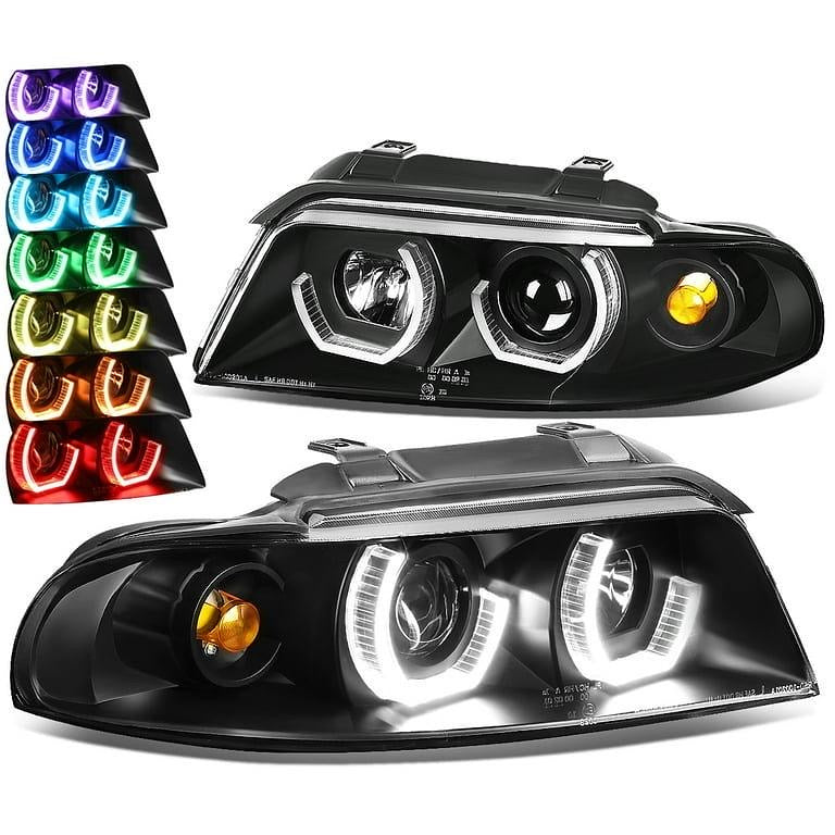 FOR 1996 TO 2001 AUDI A4&QUATTRO 3D LED HALO PROJECTOR RGB COLOR CHANGE HEADLIGHT BLACK HOUSING HEADLAMP 97 98 99 00 LEFT + RIGHT