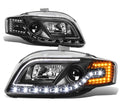05-08 A4 SEDAN WAGON BLACK AMBER SIGNAL LED STRING DRL PROJECTOR HEADLIGHTS REPLACEMENT