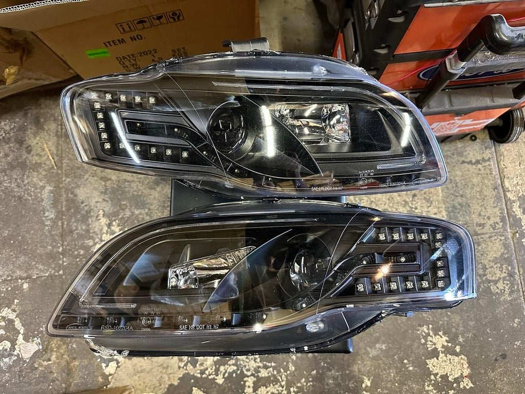 05-08 A4 SEDAN WAGON BLACK AMBER SIGNAL LED STRING DRL PROJECTOR HEADLIGHTS REPLACEMENT