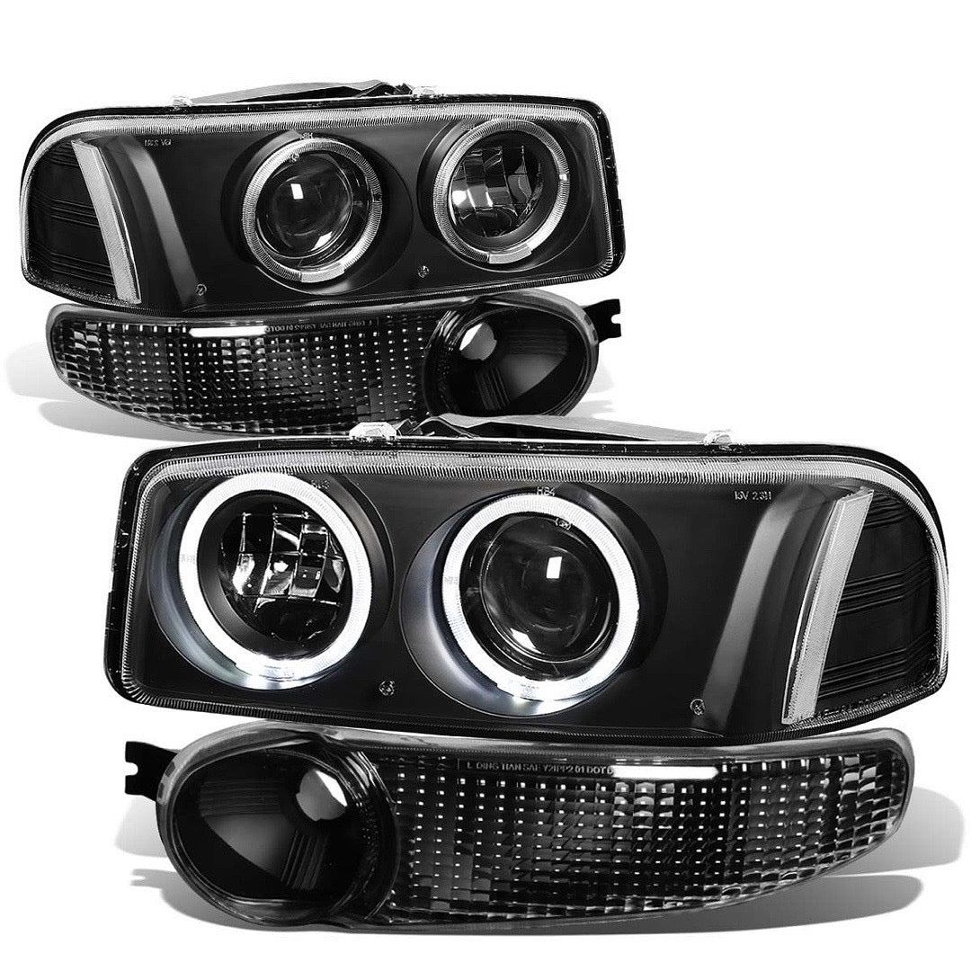 01-06 GMC DENALI BLACK HOUSING WITH CLEAR REFLECTOR HEADLIGHTS HALOGEN