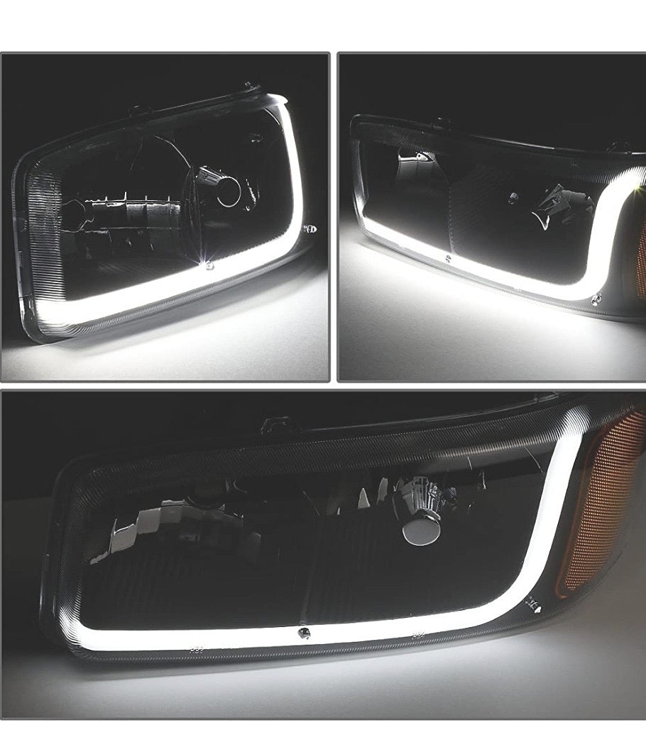 99-06 GMC SIERRA / YUKON 1500 BLACK HOUSING AMBER REFLECTOR LED HEADLIGHT G1