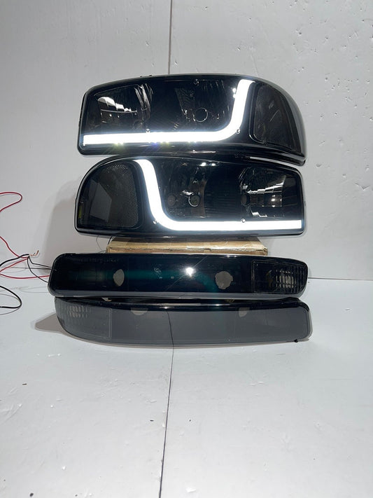 99-06 GMC SIERRA / YUKON BLACK SMOKED CLEAR LED HEADLIGHTS G1