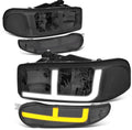 NEW 2001-2006 GMC SIERRA/YUKON [DENALI MODELS] F-BAR LED DRL REFLECTOR HEADLIGHTS W/ LED TURN SIGNAL - SMOKED HOUSING CLEAR REFLECTOR