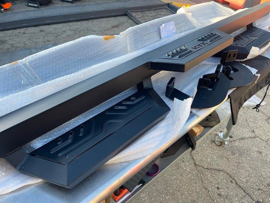 #3 KYX 19-25 CHEVY SILVERADO GMC SIERRA EXT CAB ONLY BLACK OFF ROAD STEPPER RUBNING BOARDS COMPLETE #3