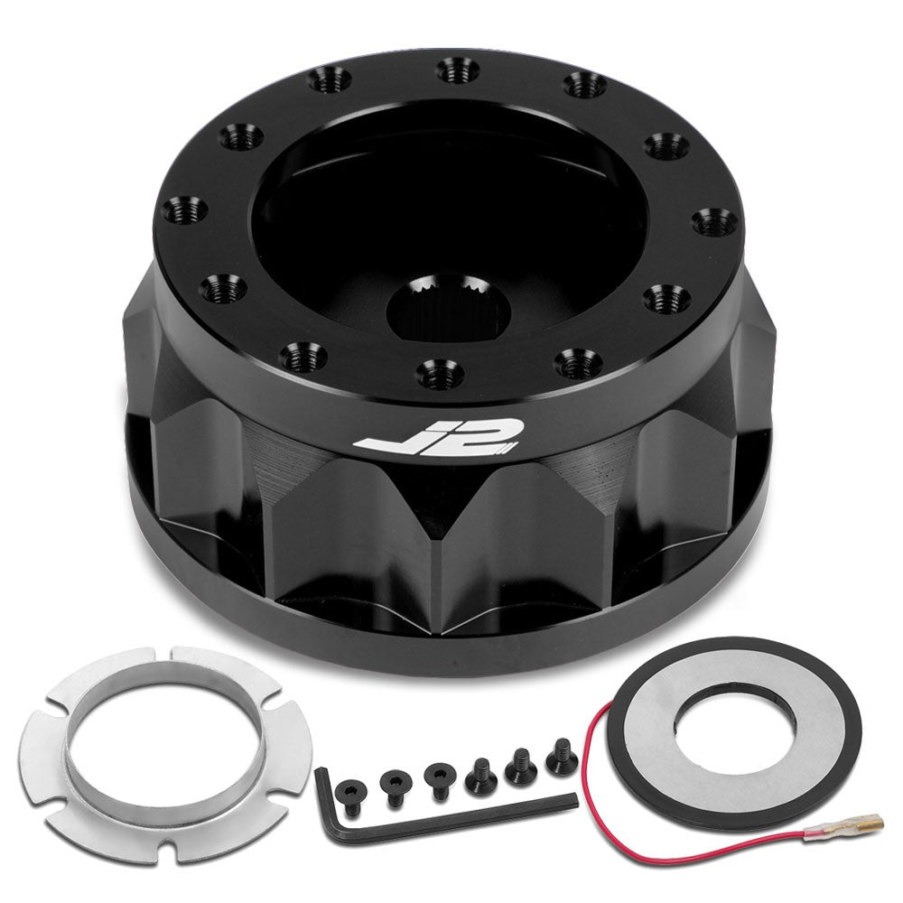 J2-HUB-M1-BK black steering wheel hub adapter - kit contents