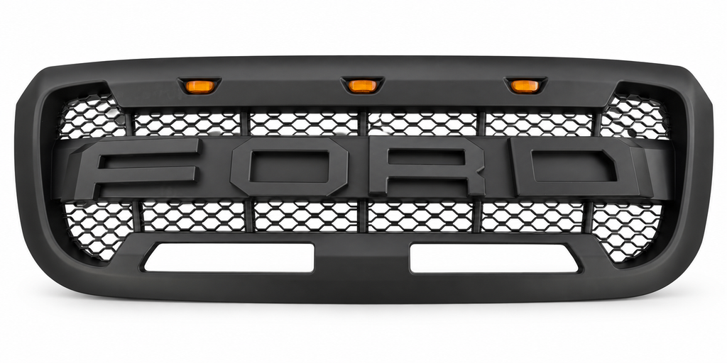 KRN-FD-106-1 complete grille with FORD letters and three amber lights - white background