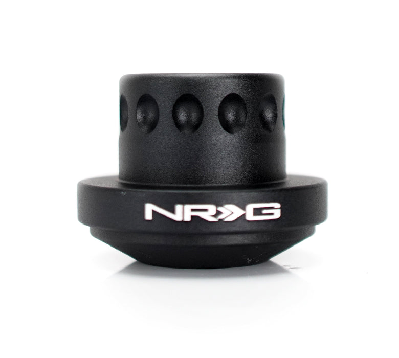 NRG SRK-RLWH black racing short hub front view for Woodward spline