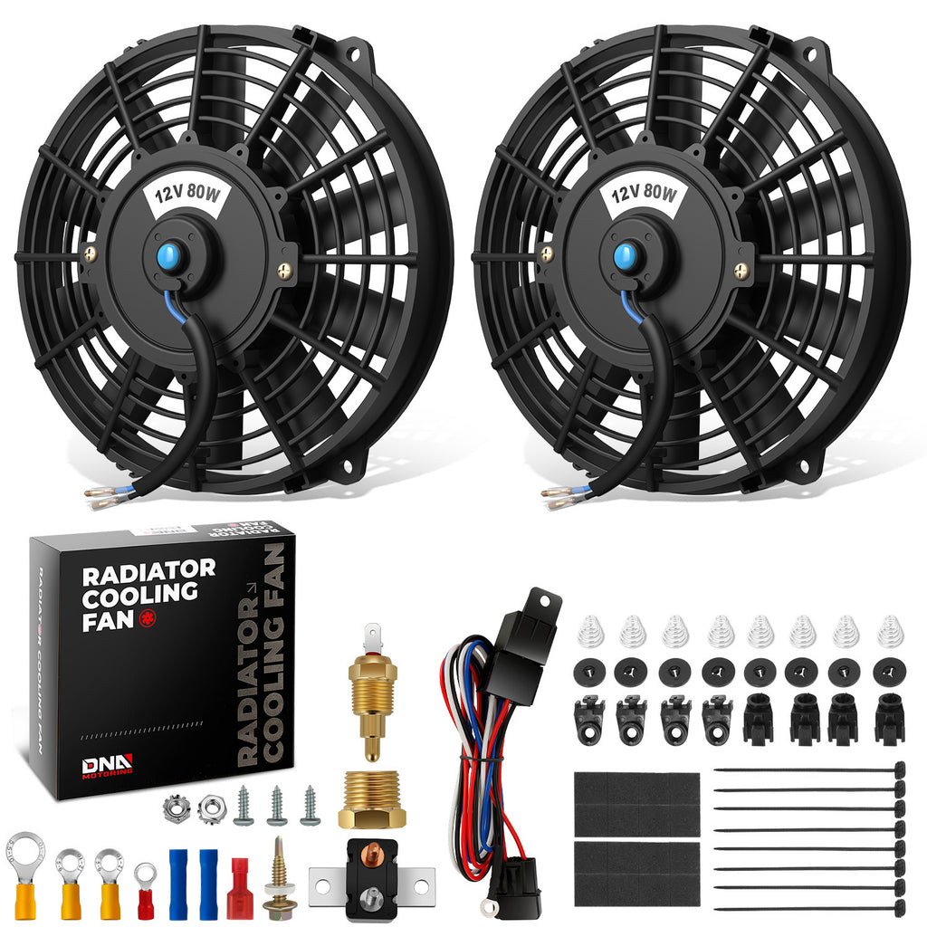 DNA Motoring dual black 12-inch fans with relay thermostat and mounting hardware kit