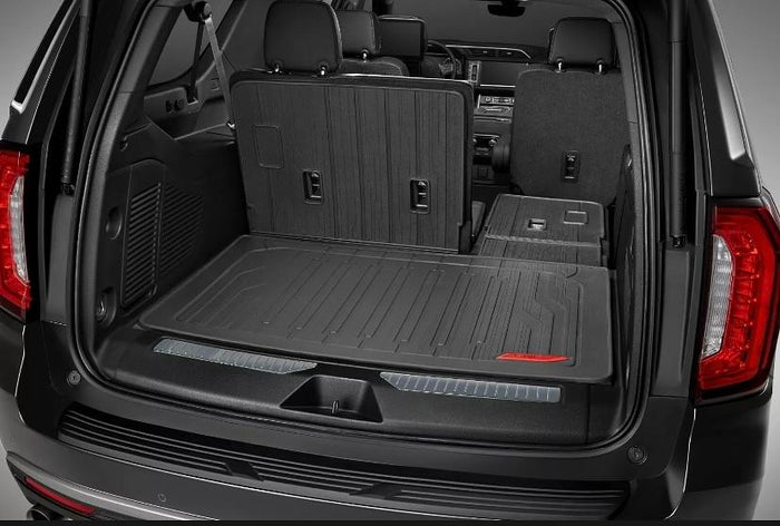 84445539 | GM # 21-23 gmc yukon xlINTEGRATED CARGO LINER rubber mat JET BLACK WITH red GMC LOGO