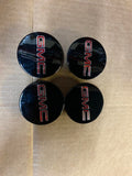 Oem # 10-16 gmc acadia oem center caps black and red 2 1/2 inch center caps