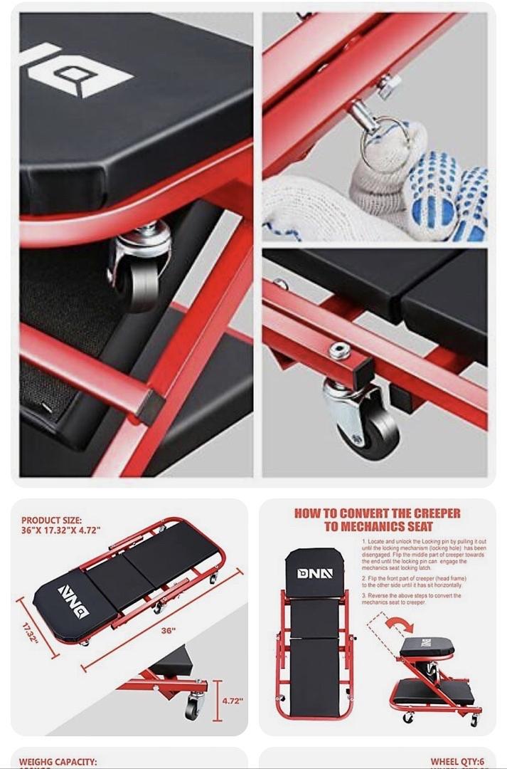 36 INCHES 2 IN 1 ROLLING FOLDING CAR CREEPER/SEAT RED